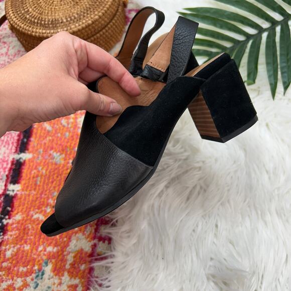 Gentle Souls by Kenneth Cole Black Leather Heeled Sling Back Charlisa Sandal 8 - Picture 5 of 10